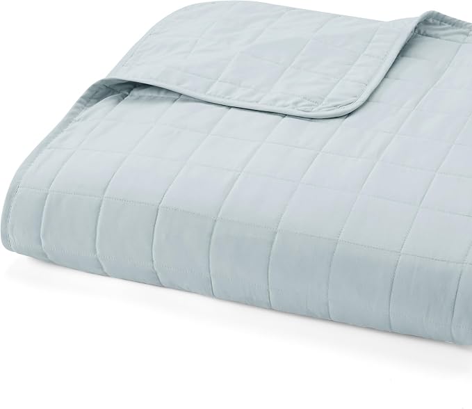 Merit Linens Classic Quilt Coverlet Soft Set in Square Stitching - Full/Queen Pale Blue