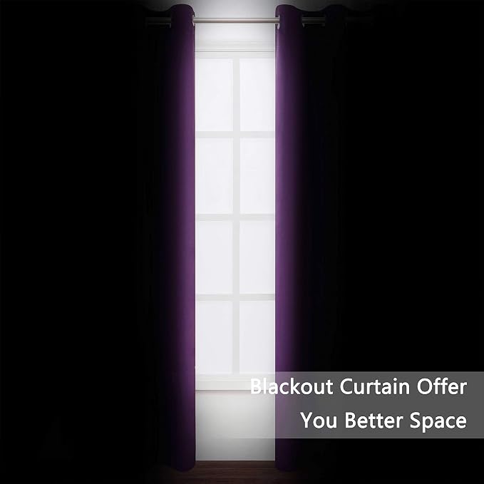 Purple Blackout Curtains 34 x 84 Inch Length/Set of 2 Curtain Panels/Thermal Insulated Room Darkening Blackout Curtains for Bedroom