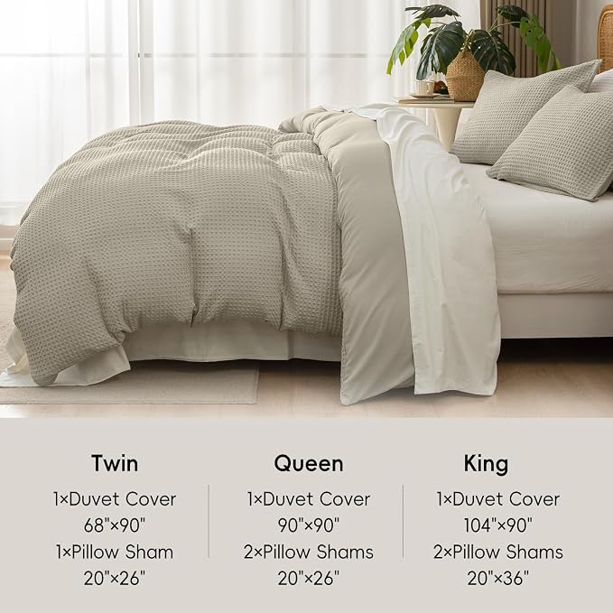 David's Home Textured Waffle Weave Duvet Cover Set, Twin Size, Taupe | Breathable Cozy for All Season, 300GSM, 2PCS Home Bedding Decor, OEKO-TEX Certified, Hidden Zipper, 6 Corner Ties, 68" X 90"