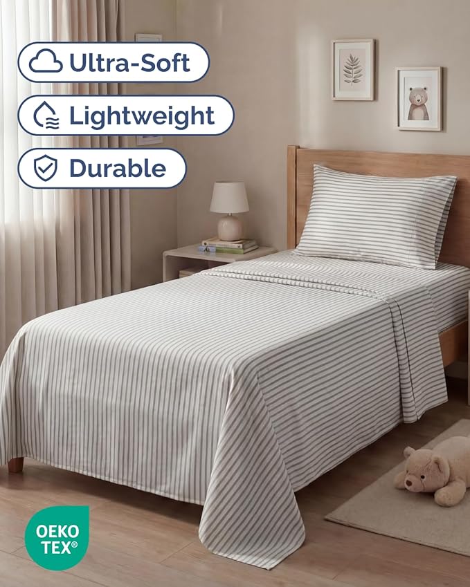 Twin Size 3 Piece Sheet Set - Breathable & Cooling Sheets - Grey Stripes | Hotel Luxury Bed Sheets for Women & Men, Deep Pockets, Easy-Fit, Extra Soft and Wrinkle Free Sheets, Oeko-Tex Bed Sheet Set