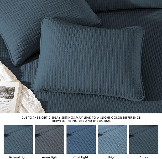 King Size Quilt-Lightweight Navy Blue Bedspreads King Quilt Bedding Set | Soft Coverlet with 2 Pillow Shams for All Seasons, Suitable for Bed, Couch, 3 Pieces, 106"x94"