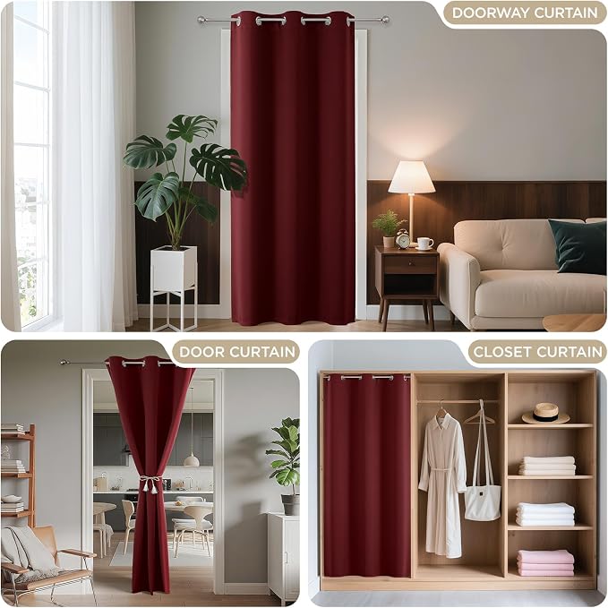 Joydeco Door Curtain Blackout Curtains for Doorway Privacy Closet Drapes | Room Divider Curtains for Bedroom Living Room, Sliding Door Curtains for Open Closet (Burgundy Red, 52Wx108L, 1 Panel)
