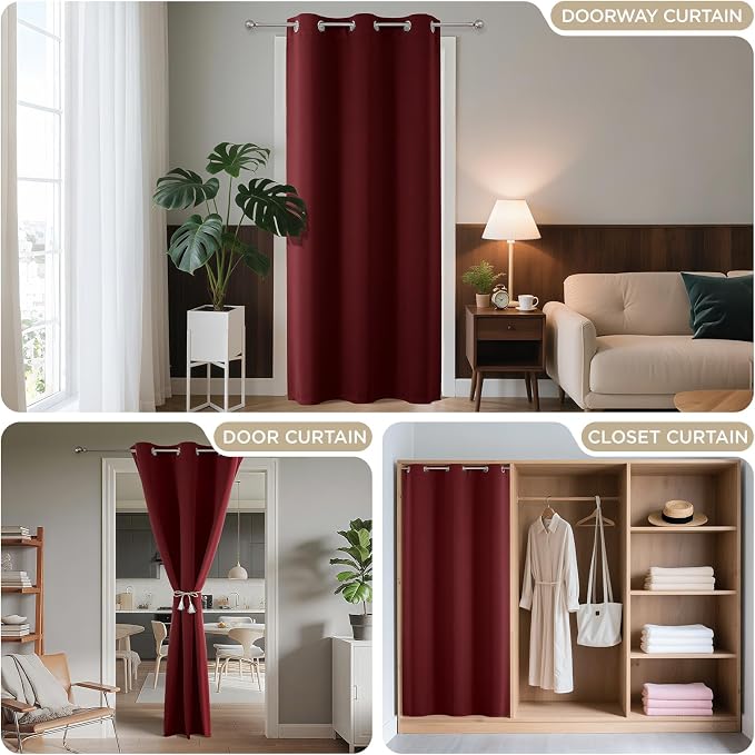 Joydeco Door Curtain Blackout Curtains for Doorway Privacy Closet Drapes | Room Divider Curtains for Bedroom Living Room, Sliding Door Curtains for Open Closet (Burgundy Red, 52Wx84L, 1 Panel)