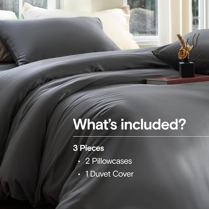 DOZ Duvet Cover Set, 100% Viscose derived from Bamboo, Organically Grown, Buttery Soft, Cooling Duvet Covers, High GSM, 1 Duvet Cover and 2 Pillowcases, 106"x90" (Storm, King/Cal King)