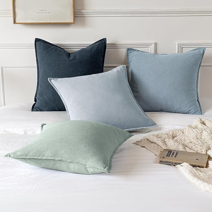 MIULEE Decorative Linen Euro Sham Pillow Covers 24x24 Light Blue | Boho Farmhouse Neutral Couch Throw Pillows for Bed, Pack of 2 Accent Coastal Modern Pillowcases, Sofa Livingroom Home Decor