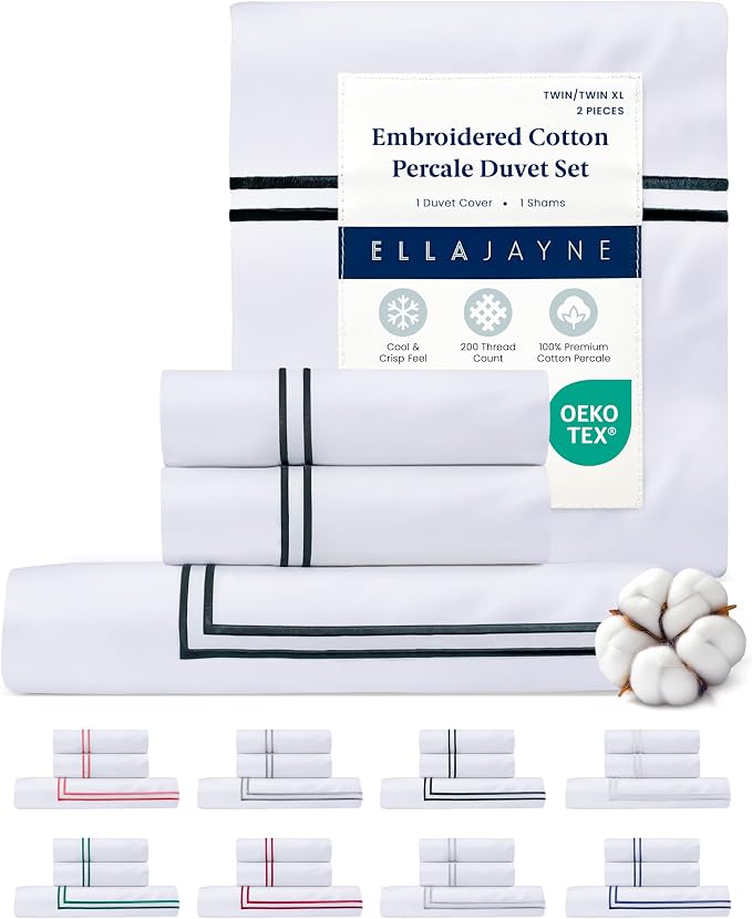 Ella Jayne Twin Duvet Cover 100% Cotton Percale Soft Black Design 2 Pcs | Duvet Cover Twin | Soft Cotton Percale | 68 x 90 Inch Cover | Includes 1 Matching Pillow Sham | Black Design