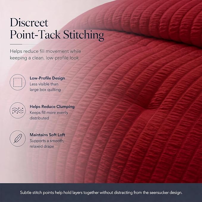 Full Size Comforter Sets, 7 Pieces Dark Red Seersucker Bed in a Bag | OEKO-TEX Certified, All Season Bedding Set with 240 GSM Down Alternative Comforter, Flat & Fitted Sheets, Pillowcases & Shams