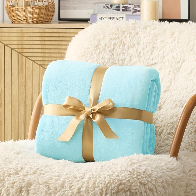 Hansleep King Robin Egg Blue Fleece Blanket, Soft Flannel Bed Blanket | Fuzzy Cozy Blanket 90x108 Inches, Multi-use for Bed, Sofa, Couch, Travel, Camping, All Season Warm Lightweight Cover