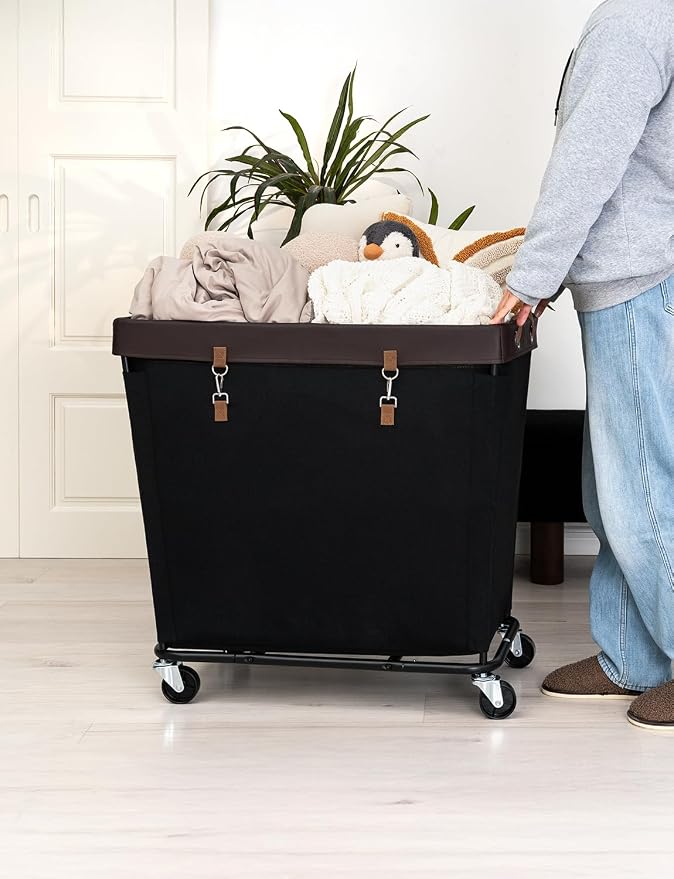 StorageWorks 320L Laundry Basket with Wheels, Rolling Hampers for Clothing | Extra Large Black Laundry Basket with Wheels, Metal Frame & Handles, Hamper for Bedroom, Bathroom, Hotel