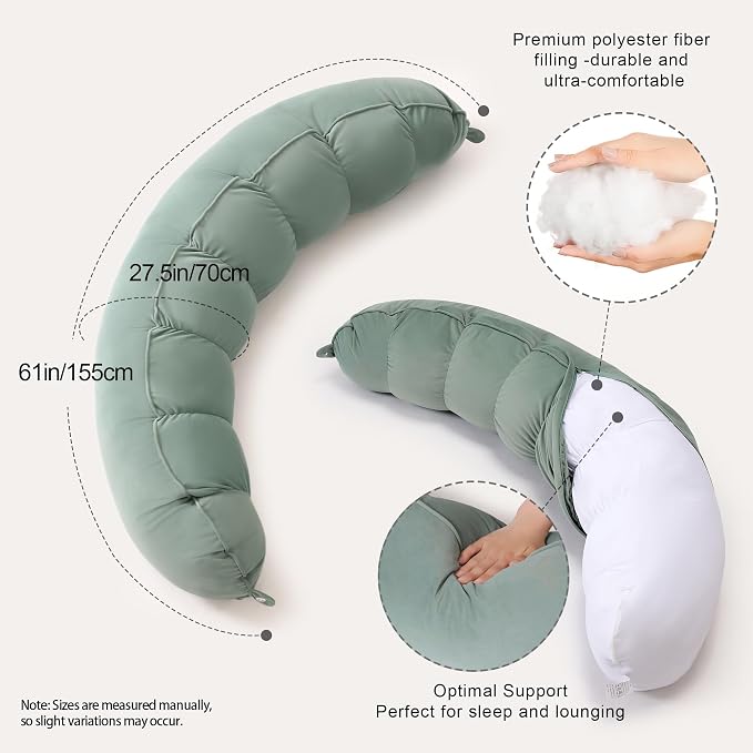 Peallow(Pat. Pend) – Long Round Body Pillow for Adults, Bolster Pillow for Sleeping, Soft and Supportive Pillow for Sleeping & Lumbar Support