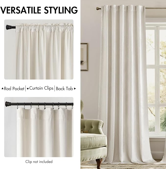 MIULEE Velvet Curtains 52x84 inches 2 Panels Ivory Room Darkening Curtains | Luxury, Bedroom Living Room, Thermal Insulated, Super Soft Window Drapes, Rod Pocket & Back Tab