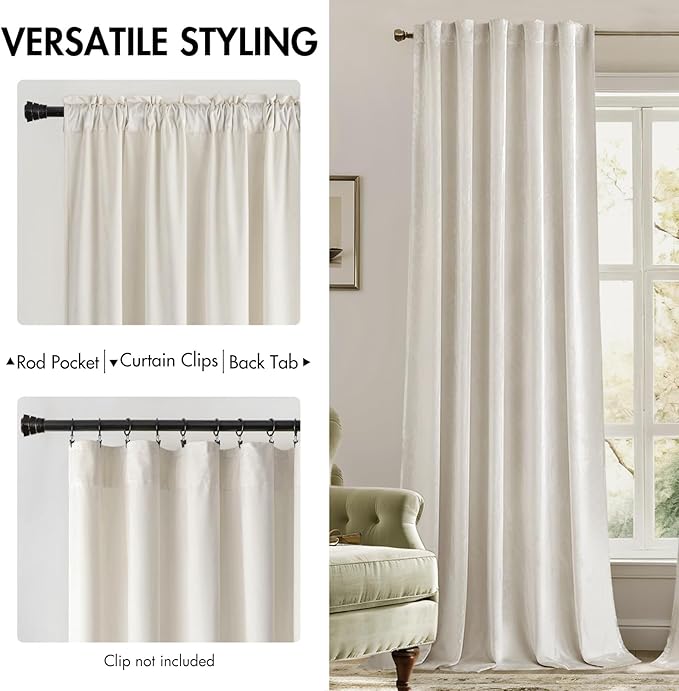 MIULEE Velvet Curtains 52x108 inches 2 Panels Ivory Room Darkening Curtains | Luxury, Bedroom Living Room, Thermal Insulated, Super Soft Window Drapes, Rod Pocket & Back Tab