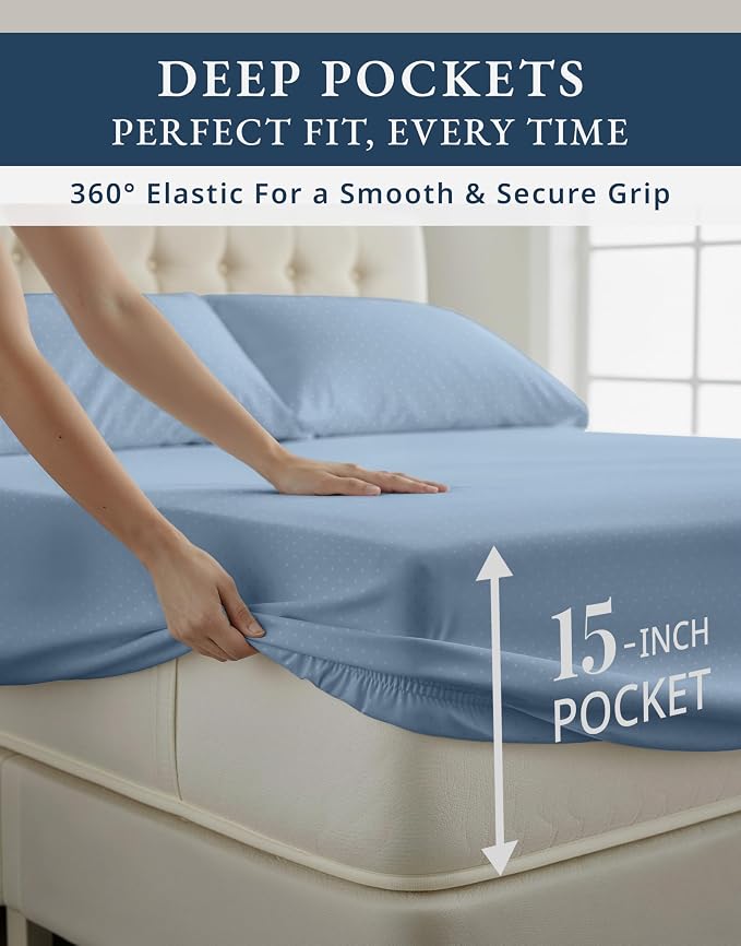 LANE LINEN Pink Twin Sheets 100% Egyptian Cotton Sateen - French Blue | Extra Long Twin Sheets For Dorm Room - 3-Piece Set, Ideal For Dorms And Guest Beds, For A Luxurious Night's Sleep
