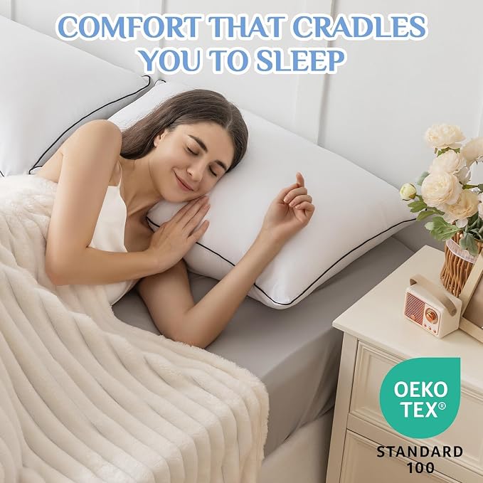 JOLLYVOGUE Standard Size Bed Pillow 1-Pack, Single Pillow for Sleeping, Breathable and Supportive with Down Alternative Fill, Hotel Collection Pillow for Side, Back, and Stomach Sleepers
