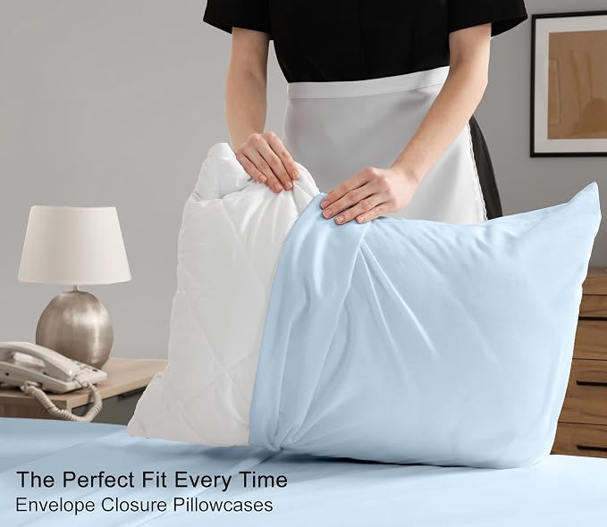 RUVANTI 100% Cotton Percale Sheets California King Size, Baby Blue | Crisp Cooling for Hot Sleepers, Deep Pocket 14", Soft Breathable & Durable, Hotel-Style 4 Piece Set
