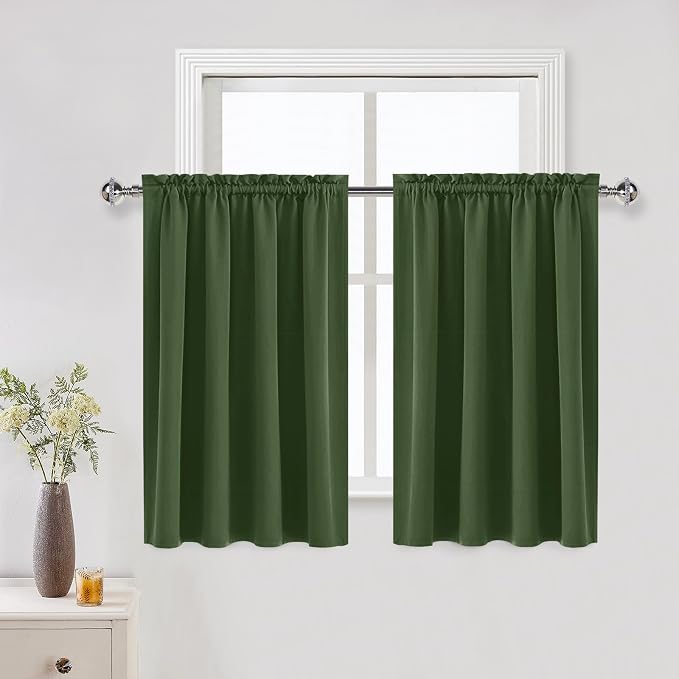 DWCN Short Blackout Curtains 52 x 36 Inch for Kitchen RV Bunk Olive Green | 2 Panels Set, Kitchen Window Curtains Over Sink, Thermal Insulated, Light Blocking, Rod Pocket Drapes for Small Window