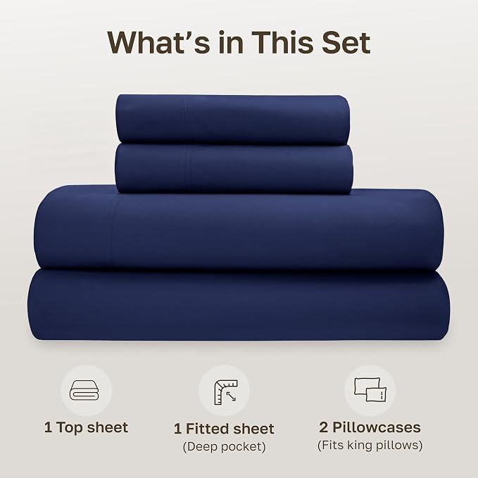 California Design Den 100% Organic Cotton Cal King Sheets, 4 Pcs Set, Navy | GOTS Certified, Lightweight Crisp & Airy Percale For Hot Sleepers, 15" Deep Pocket, All-around Elastic, Easy Care