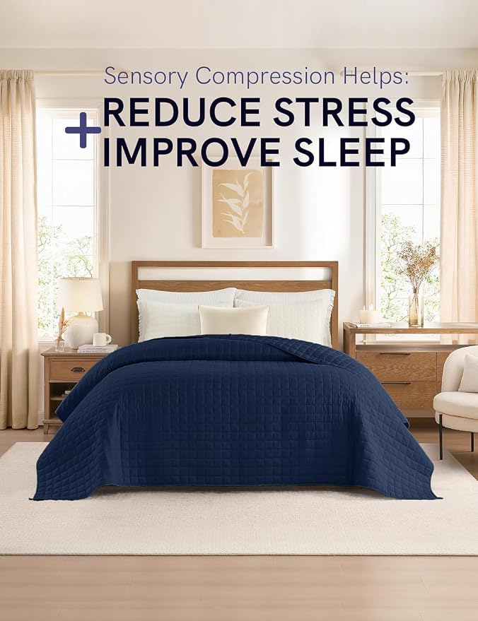 YnM 25lbs Weighted Blanket for Adults, Cotton Heavy Bed Throw Blanket with Cooling Glass Beads for All Season Use, Ideal for One Person of 240lbs (60x80 Inches, Queen Bed, Navy)