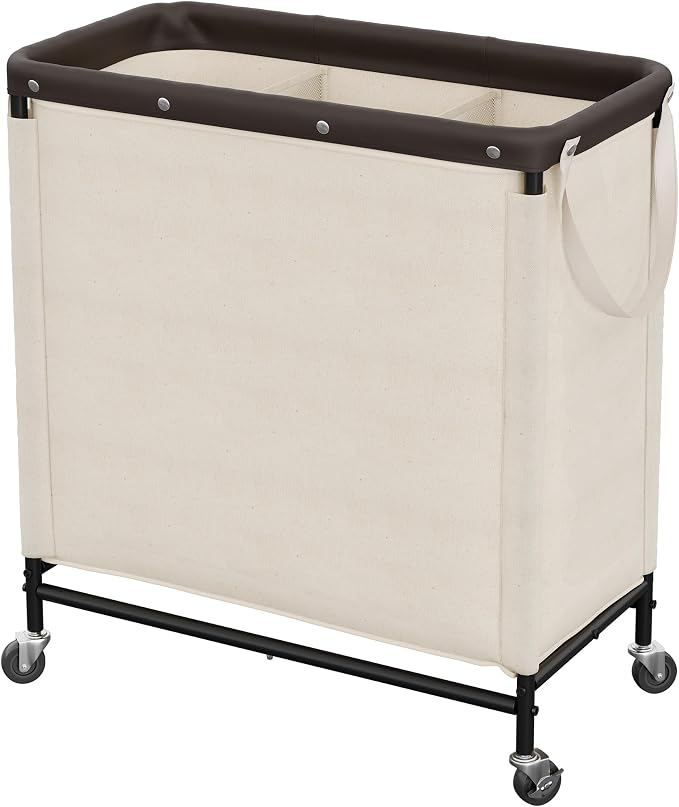 StorageWorks 3 Section Laundry Hamper, 120L Beige Sorter Cart with Wheels | 3 Section Beige Sorter Cart, Rolling Organizer for Bedroom, Bathroom, Apartment, Hotel