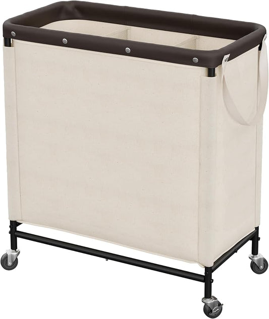 StorageWorks 3 Section Laundry Hamper, 120L Beige Sorter Cart with Wheels | 3 Section Beige Sorter Cart, Rolling Organizer for Bedroom, Bathroom, Apartment, Hotel