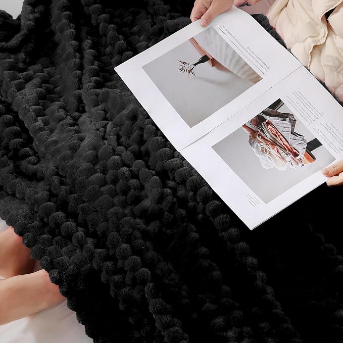 Puncuntex Black Throw Blanket 108"×90" inches Fuzzy 3D Jacquard Decorative | Flannel Fleece Super Soft Plush Cozy Blanket for Couch Sofa Chair Lightweight