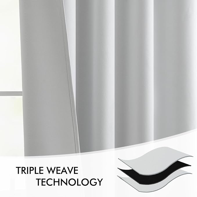 MIULEE Greyish White Back Tab Blackout Curtains 52x84 Inch Length 2 Panels | Rod Pocket Pinch Pleated, Thermal Insulated, Room Darkening, Light Blocking, Privacy Curtains for Living Room Bedroom