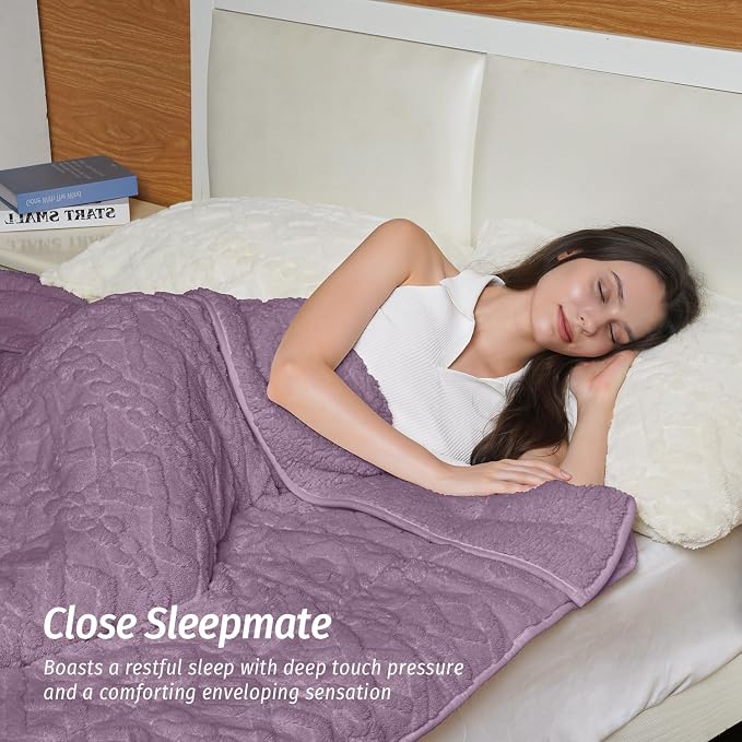 Sherpa Weighted Blankets for Sleeping Queen 60" x 80" 20 lbs Purple | Relax Body & Mind, Even Weight Distribution, Dual Sided Soft Heavy Throw Blankets, Jacquard Knitted, Chunky Fluffy, Warm Hug