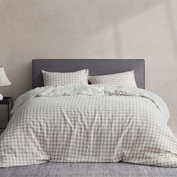DAPU 100% French Linen Duvet Cover 3Pcs Set, 170GSM Linen Bedding, Full/Queen