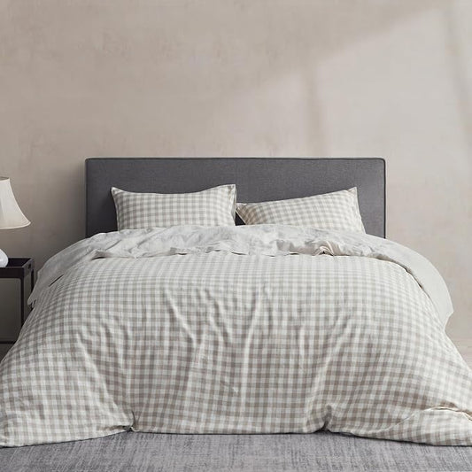 DAPU 100% French Linen Duvet Cover 3Pcs Set, 170GSM Linen Bedding, Full/Queen