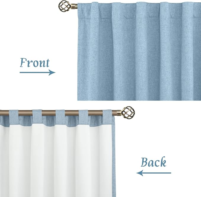 Linen Full Blackout Window Curtains for Bedroom 54 Inch, Stone Blue | Thermal Privacy Protected Curtains, Neutral Burlap Drapes, Rod Pocket Back Tab, with White Liner, 2 Panels, 38 x 54 Inch