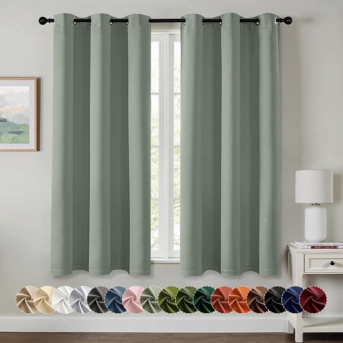 MIULEE Blackout Curtains for Bedroom 2 Panels 40 x 63 Inch Long Light Green | Thermal Insulated, Living Room Darkening Grommet Drapes, Noise Reducing, Light Blocking Window Treatments