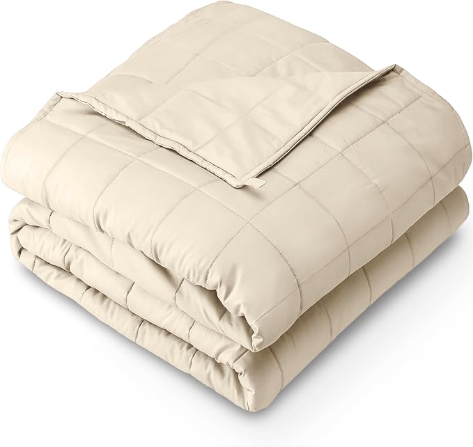 Bare Home Cotton Weighted Blanket (Sand, 80"x87" 30lbs) | King Size for Adults, All-Natural 100% Cotton, Premium Heavy Blanket Nontoxic Glass Beads