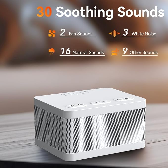 DailyBody Sound Machine White Noise Machine with 30 Soothing Sounds 32 Levels Volume 5 Timers and Memory Function Effectively Blocks Noise Ideal Sleep Machine for Baby Kids Adults… (White)