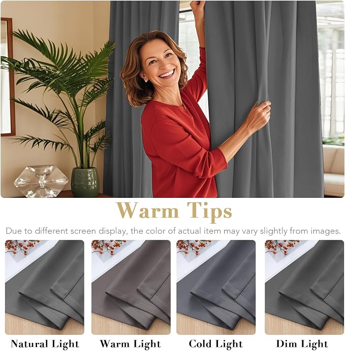 H.VERSAILTEX Blackout Curtains Thermal Insulated Window Treatment Panels Room Darkening Blackout Drapes for Living Room Back Tab/Rod Pocket Bedroom Draperies, 52 x 45 Inch, Bluish Gray, 2 Panels