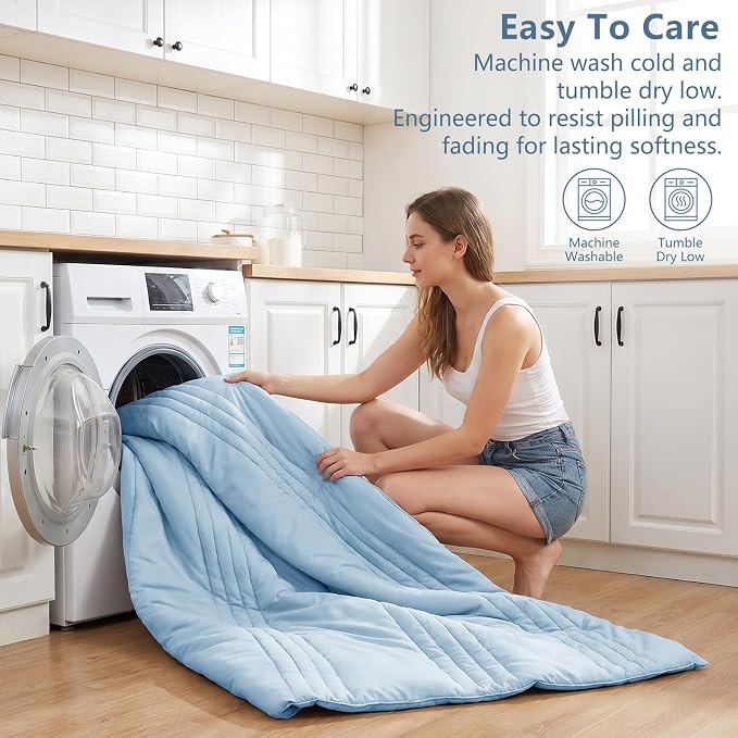 Queen Comforter Set Baby Blue - 7 Pieces Bed in a Bag | OEKO-TEX Certified, 240GSM Down-Alternative Comforter, 14" Deep-Pocket Sheets, Shams & Pillowcases, Lightweight