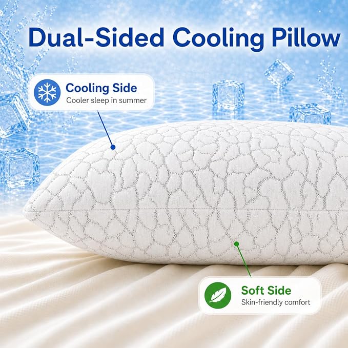 Standard Size Cooling Pillow for Hot Sleepers, 1 Pack | Twin Pillow for College Dorm Bed, Adjustable Shredded Memory Foam, Single Pillow for Hot Sleeper, Removable Washable Cover