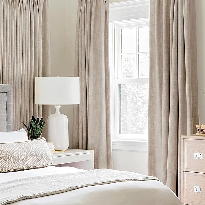 MIULEE 100% Blackout Linen Curtains for Bedroom 52x104 Inches Natural Beige | Room Darkening, Light Blocking, Thermal Insulated, Grommet Top, Linen Textured, Window Curtains for Living Room, 2 Panels