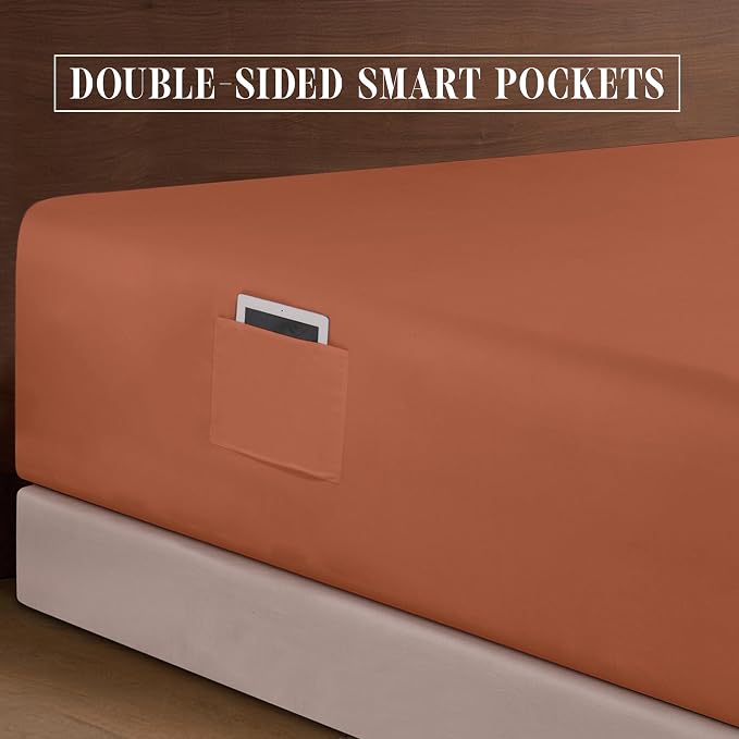 Elegant Comfort Luxurious 1500 Premium Hotel Quality Microfiber 4-Piece Sheet Set, 18-24 Inches Deep - Extra Deep Pocket Sheets - Ultra Soft 4PC Deep Pocket Sheets, Queen, Coral