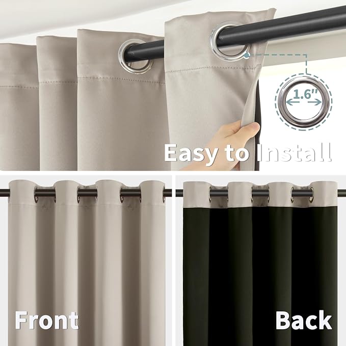 BGment Thermal Insulated 100% Blackout Curtains for Bedroom with Black Liner, Double Layer Full Room Darkening Noise Reducing Grommet Curtain (38 x 63 Inch, Cashmere, 2 Panels)