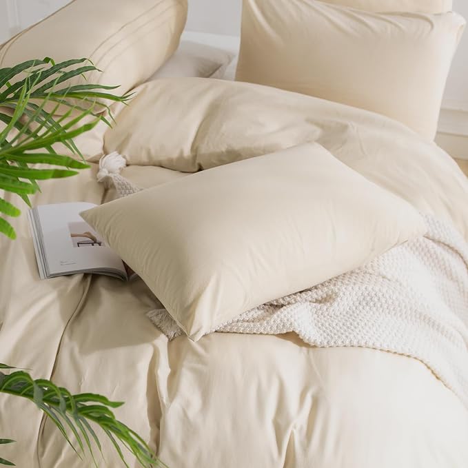 NEXHOME PRO 100% Washed Cotton Duvet Cover Super King 108"x98" Linen Look Textured Organic Natural 3 Pieces Bedding Set with Zipper Closure, Breathable (No Comforter)