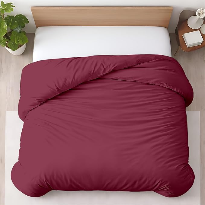 1 Pc Duvet Cover Queen Size/Full Size-100% Egyptian Cotton Ultra Soft Premium Durable Comforter Cover Zipper Closure & Corner Ties- (Burgundy, 90" X 90")