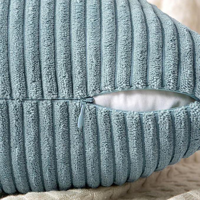 MIULEE Slate Blue Decorative Throw Pillow Covers for Couch 20x20 Inch | 2 Pack, Boho Farmhouse Pillow Covers, Soft Cross Corduroy Patchwork Textured Cushion Cases For Bed Sofa