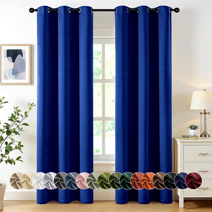 MIULEE Blackout Curtains for Bedroom 2 Panels 40 x 84 Inch Long Royal Blue | Thermal Insulated, Living Room Darkening Grommet Drapes, Noise Reducing, Light Blocking Window Treatments