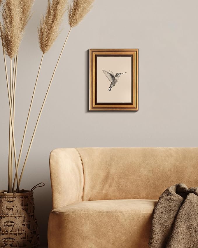 VIYYIEA Vintage Gold Framed Wall Art – Hummingbird Sketch, 8x10 IN | Cute yet exquisite, Affordable & High quality, Bathroom wall decor
