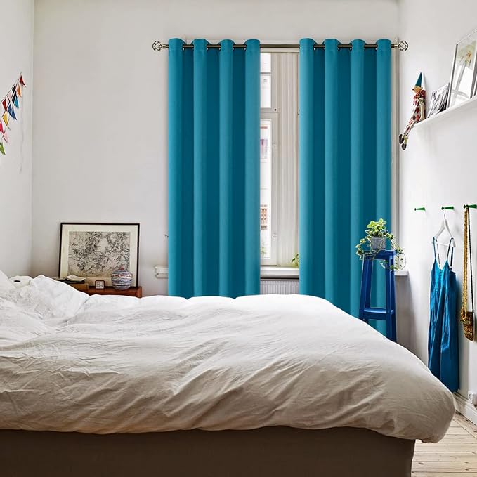 BGment Peacock Blue Blackout Curtains for Living Room 95 Inch - 2 Panels | Grommet Top, Black Out, Extra Long, Room Darkening, Sunblock, Thermal Insulated, Window Drapes for Bedroom, 52x95 Inch