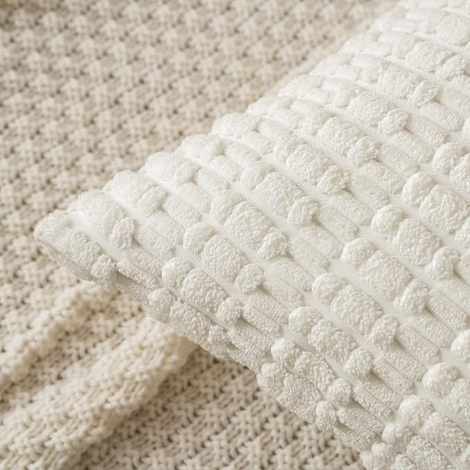 MIULEE Corduroy Decorative Throw Pillow Covers 18x18 Pure White Pack of 2 | Soft Boho Striped Pillow Covers Modern Farmhouse Home Decor For Sofa Living Room Couch Bed