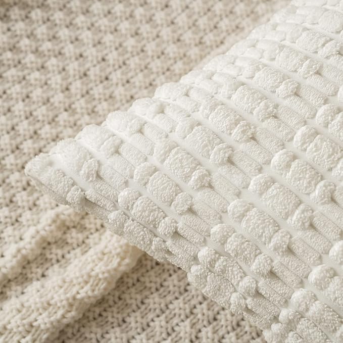 MIULEE Corduroy Decorative Throw Pillow Covers 18x18 Pure White Pack of 2 | Soft Boho Striped Pillow Covers Modern Farmhouse Home Decor For Sofa Living Room Couch Bed