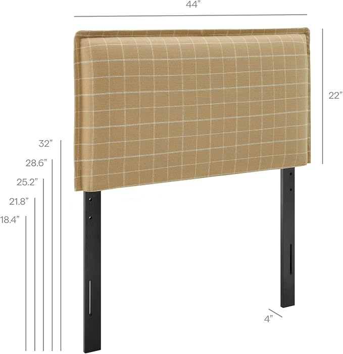 Modway Camille Twin Size Checkered Linen Blend Plaid Headboard with Removable Slipcover – in Denim Windowpane Check - Padded Pillow Style Headboard with Adjustable Mounting for Twin Beds