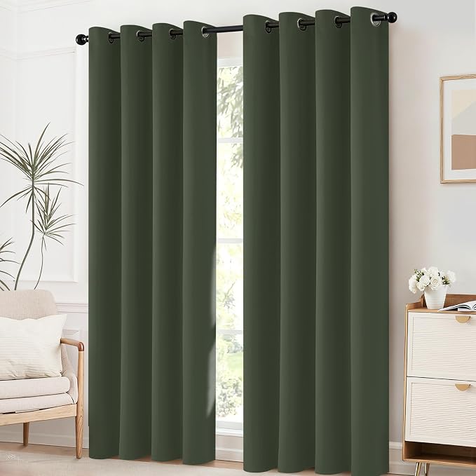 Yakamok Room Darkening Curtains 52x84 inch Length Greyish Green-Living Room | 2 panels,grommet blackout window treatment,thermal insulated,light blocking drapes,privacy protection,bedroom dining room