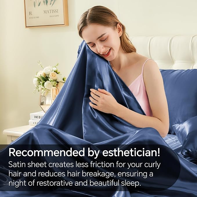 BEDELITE Satin Sheets Twin XL Size Bed Set, Navy, 3 Pieces | Luxury Silky Bed Sheets, 15 Inch Deep Pocket, Similar to Silk, Soft and Cooling, Reduces Friction, Gentle on Hair and Skin